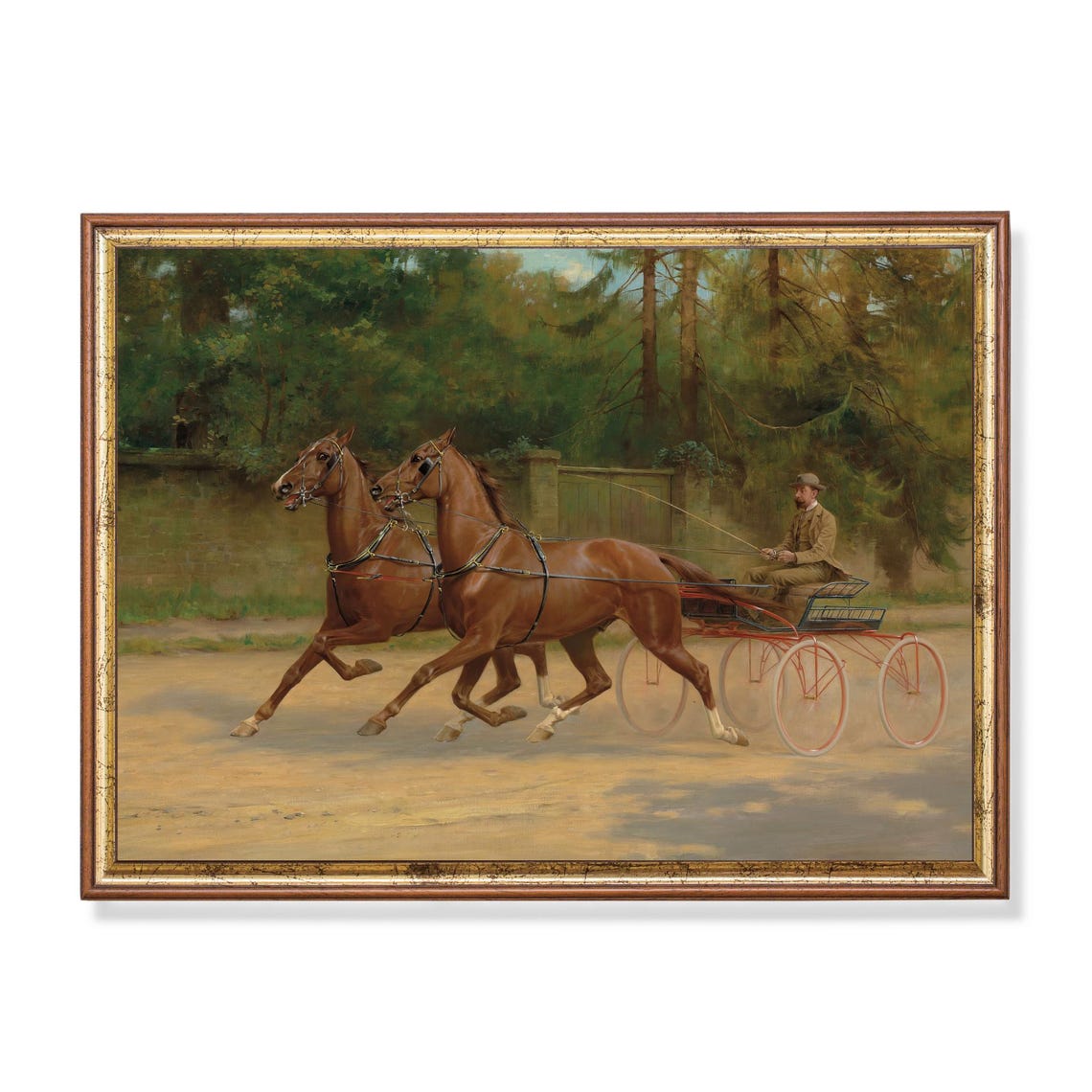 Printed And Shipped Vintage Horse Painting Antique Horse Carriage Print Rustic Art Oil Painting Print Man Driving A Carriage