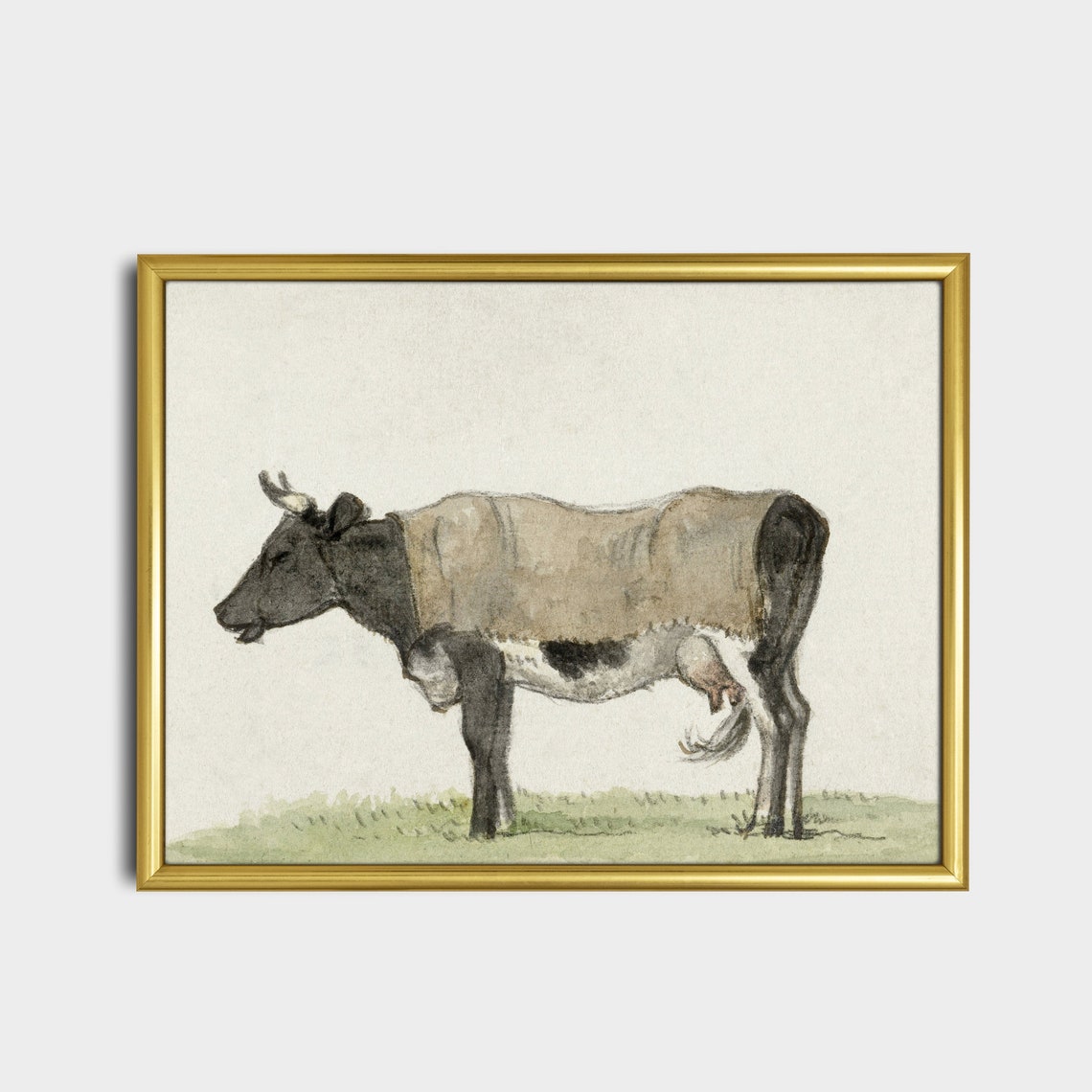 Standing Cow in Profile Antique Farm Animal Watercolor Poster - Image 5