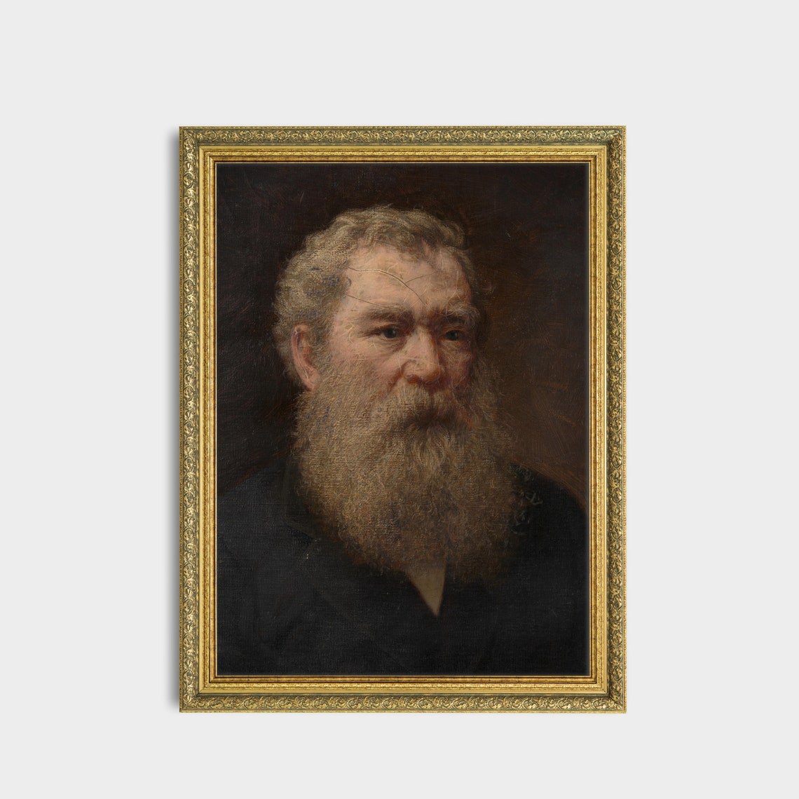 Bearded Gentleman Portrait Dark Background Antique Oil Painting Print - Image 3