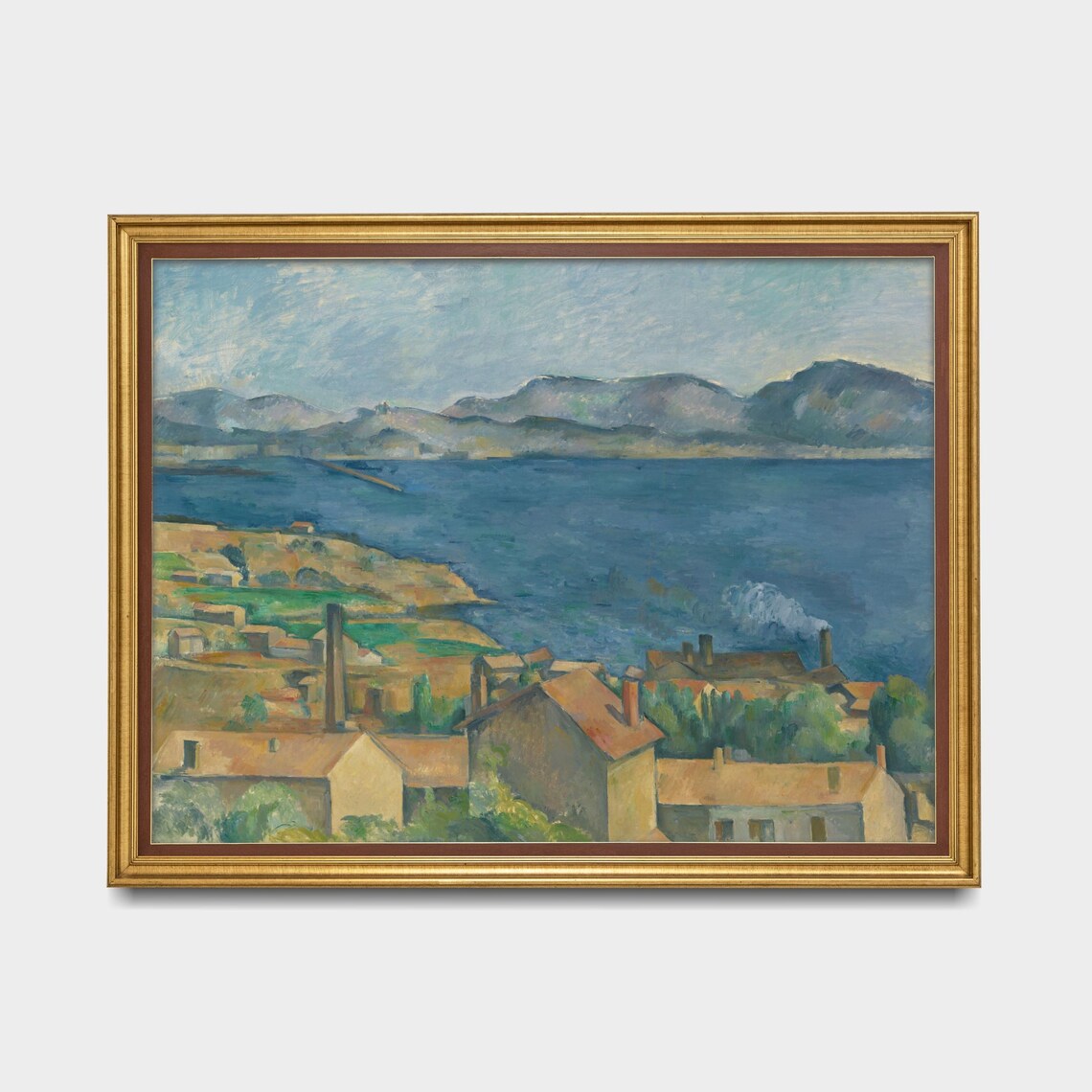Coastal Town with Factory Chimneys Overlooking a Blue Bay Poster - Image 5
