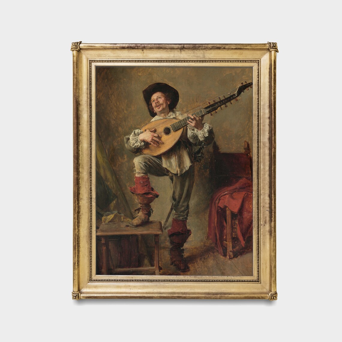 Jolly Musician Playing a Large Lute Vintage Genre Painting Poster - Image 4