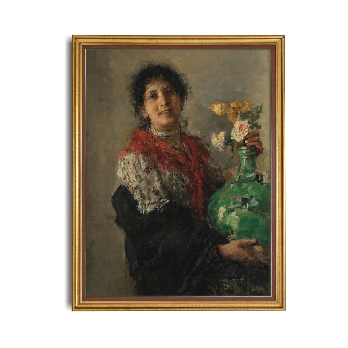 Woman With Green Vase Vintage Impressionist Portrait Art Poster - Image 3
