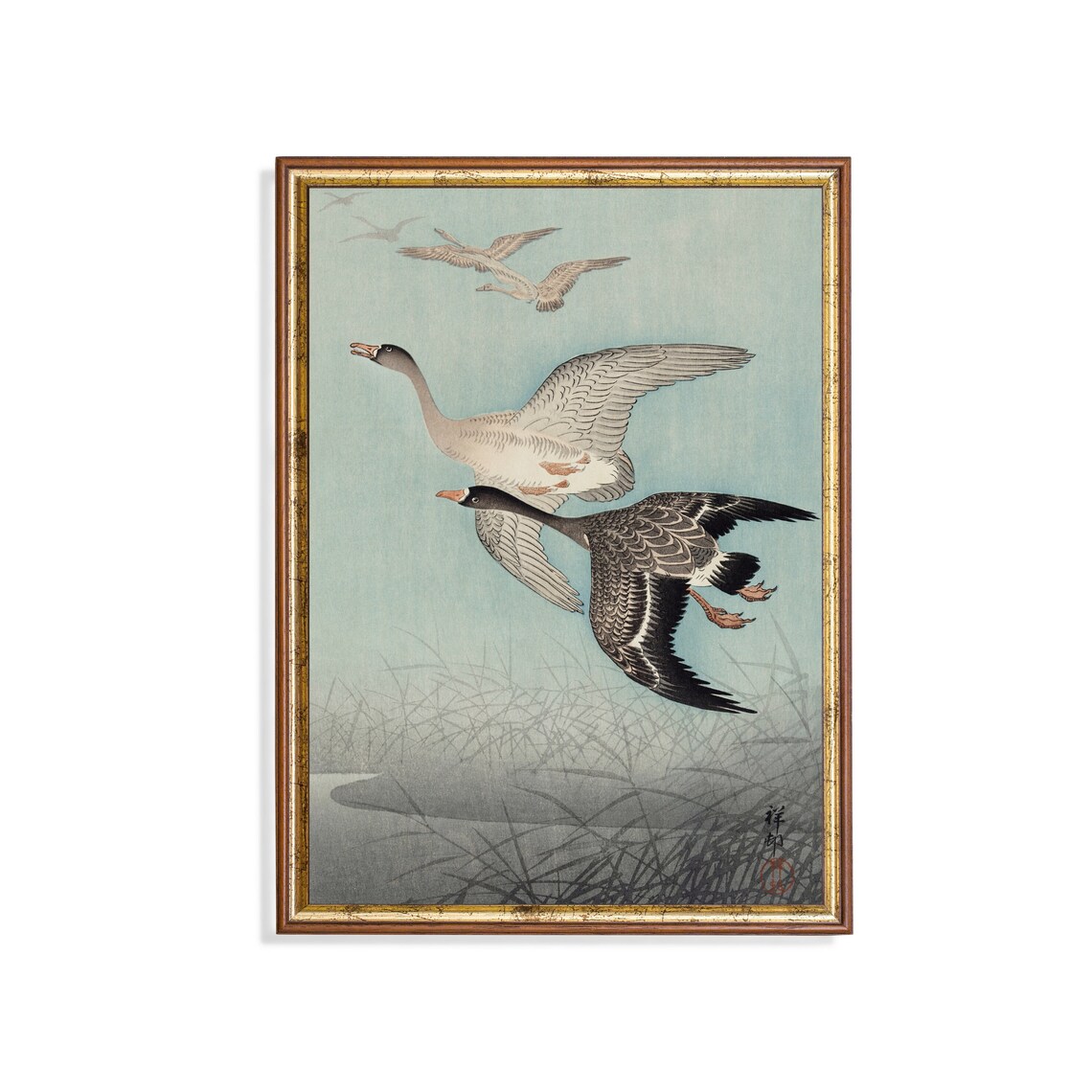 Vintage Birds and Flying Geese Asian Art Print