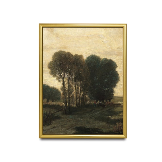 Vintage Landscape Painting Antique Country Landscape Moody Rustic Fine Print Wall Art Farmhouse Decor