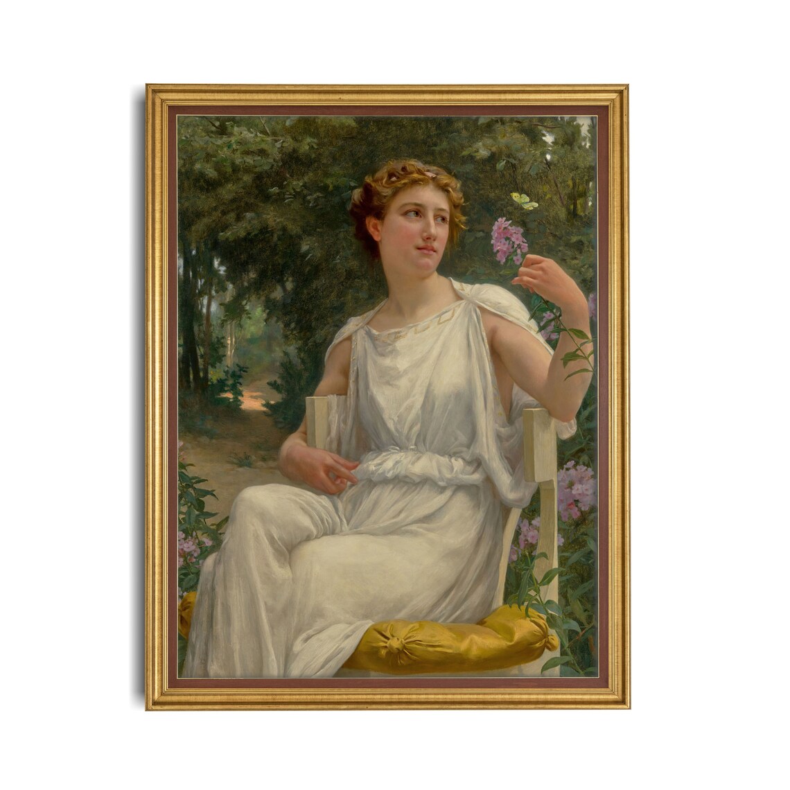Young Woman in a White Garden Dress with a Butterfly Vintage Poster - Image 2