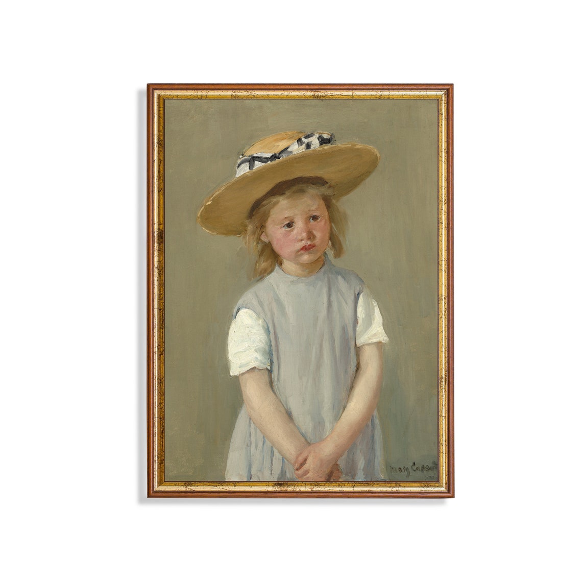 Child in a Straw Hat by Mary Cassatt Impressionist Portrait Poster