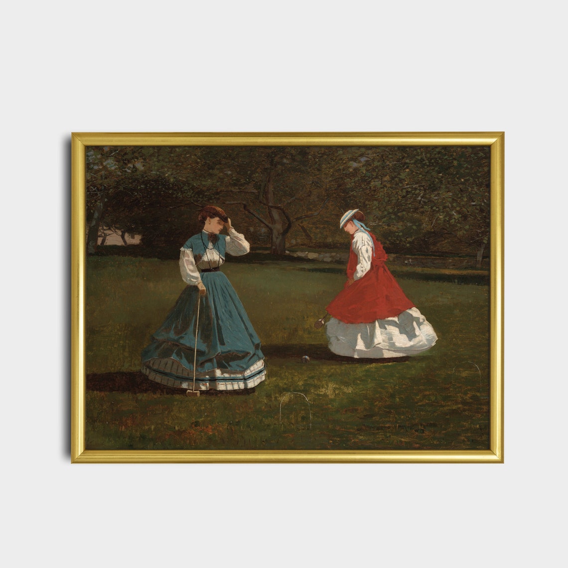 Printed And Shipped Vintage Portrait Painting Woman Playing A Game Of Croquet Antique Art Print Moody Rustic Art Female Portrait - Image 2