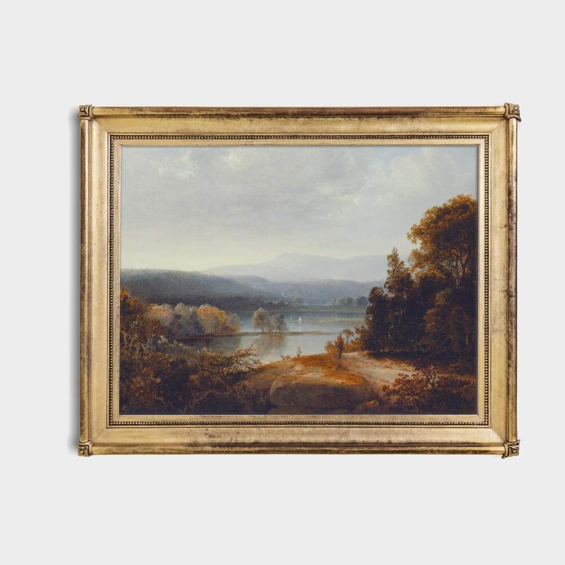 Autumn River Valley with a Figure on Rocky Shore Antique Poster - Image 4