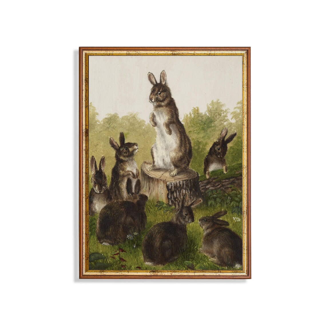 Vintage Rabbit Painting, 18th Century Farmhouse Art Print