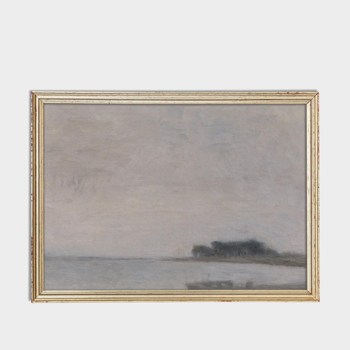 Minimalist Pale Coastal Seascape Muted Gray Horizon Antique Poster - Image 3