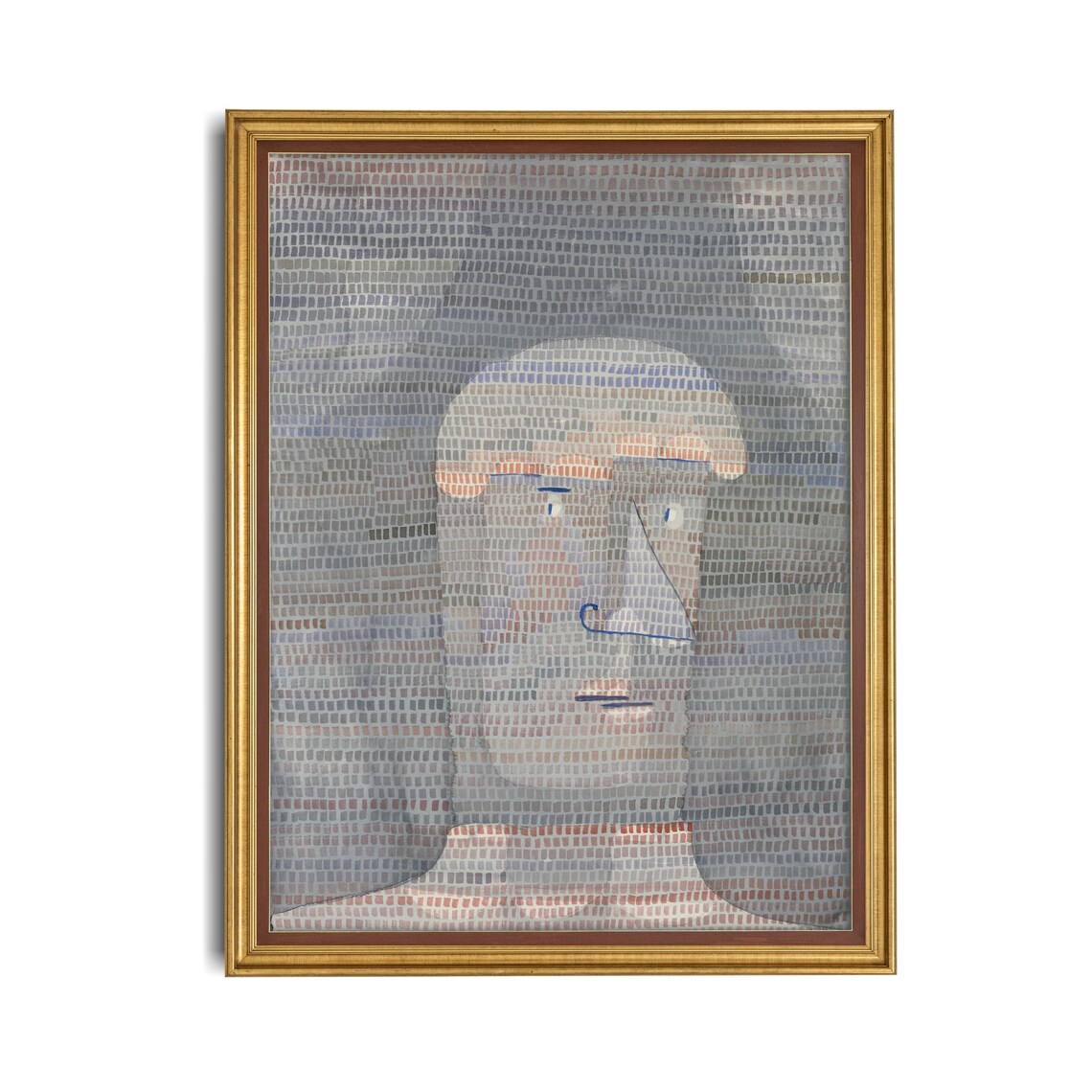 Mosaic Face in Muted Gray and Blue Tones Abstract Art Poster - Image 2