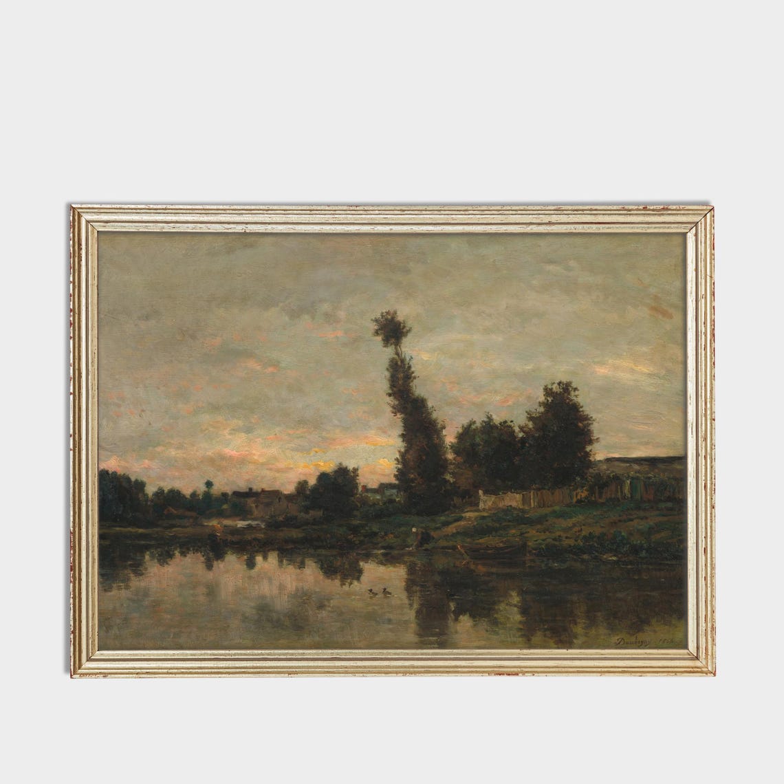 Twilight River Reflections with Tall Poplars Vintage Sunset Poster - Image 3