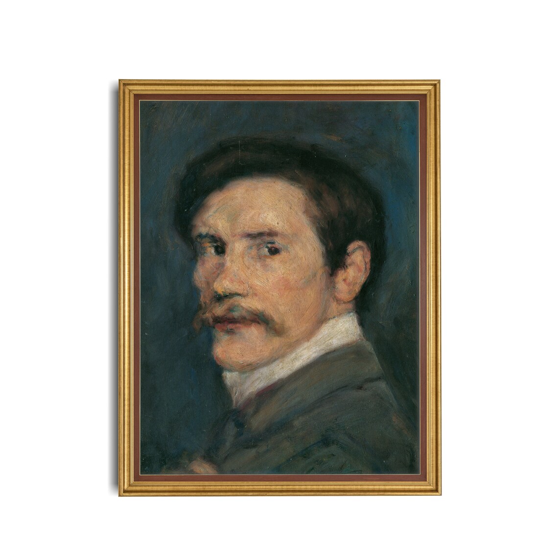 Portrait of a Mustached Gentleman on Blue Antique Oil Painting Poster - Image 3