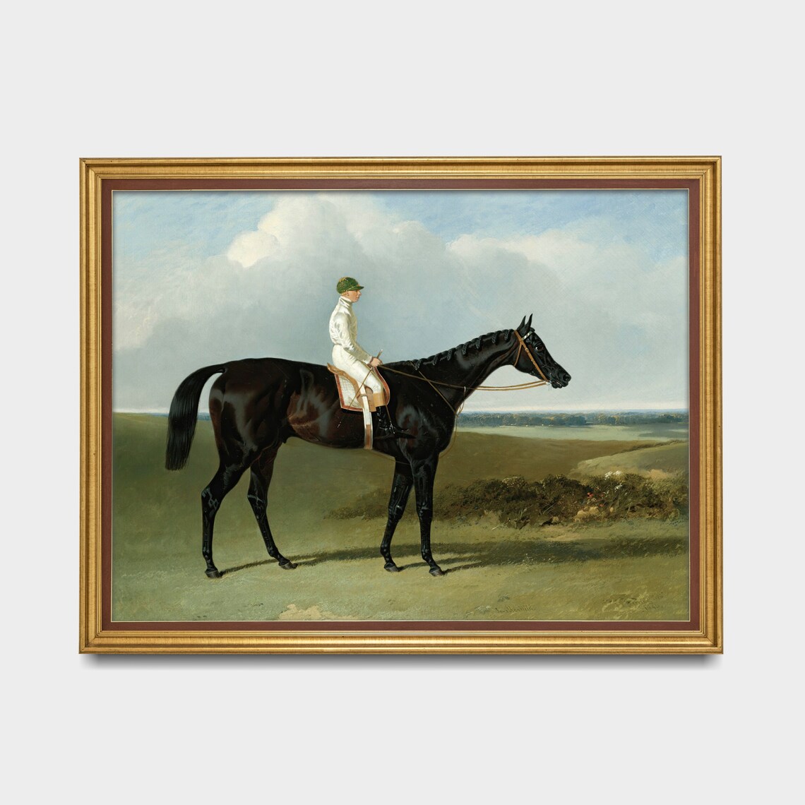Dark Bay Racehorse With Jockey Classic Sporting Painting Poster - Image 5