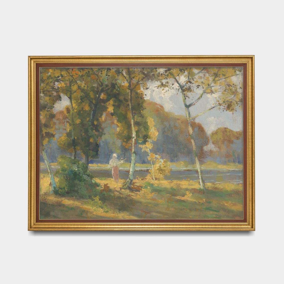Autumn Birch Forest by a River Vintage Landscape Painting Poster - Image 5
