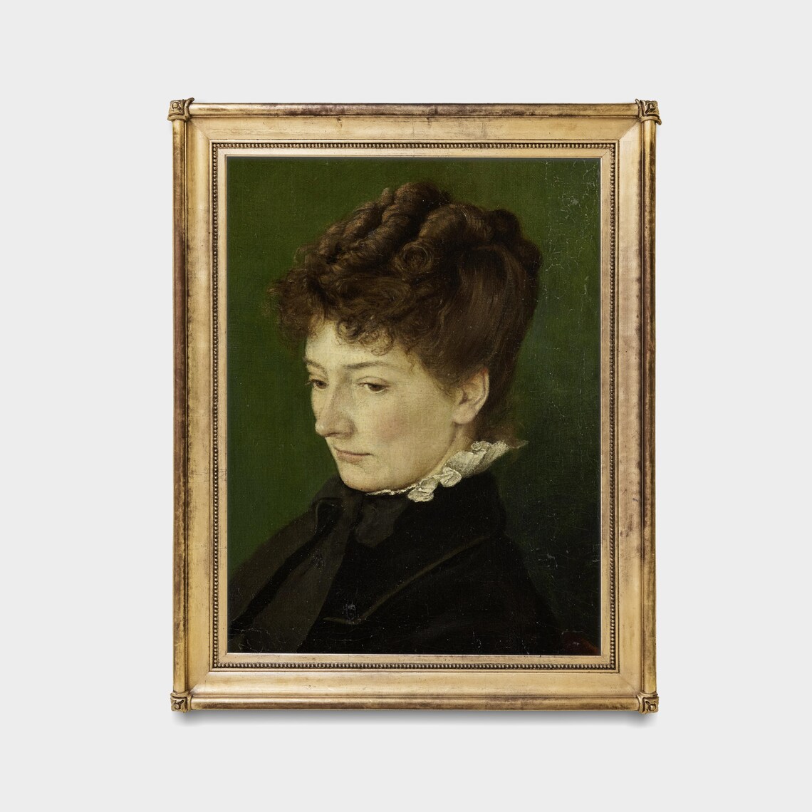Woman in Black Dress with Curly Hair Vintage Portrait Poster - Image 4