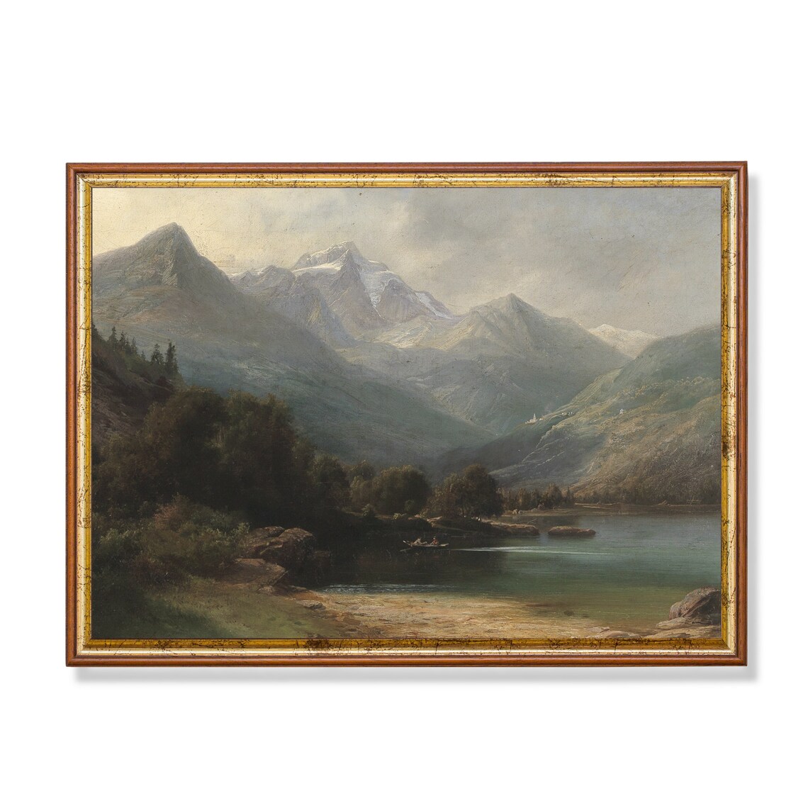 Vintage Mountain Landscape, Farmhouse Art Print