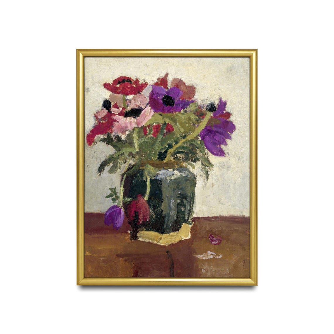 Red Purple Anemones Vase Still Life Vintage Floral Art Poster - Image 2