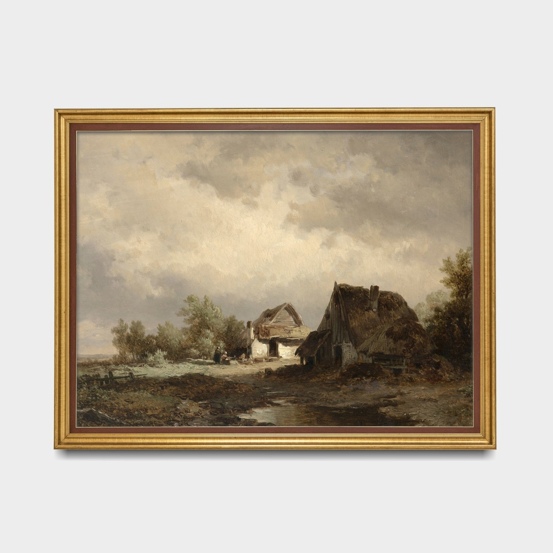 Rustic Dutch Cottages with Thatched Roofs Landscape Oil Poster - Image 3