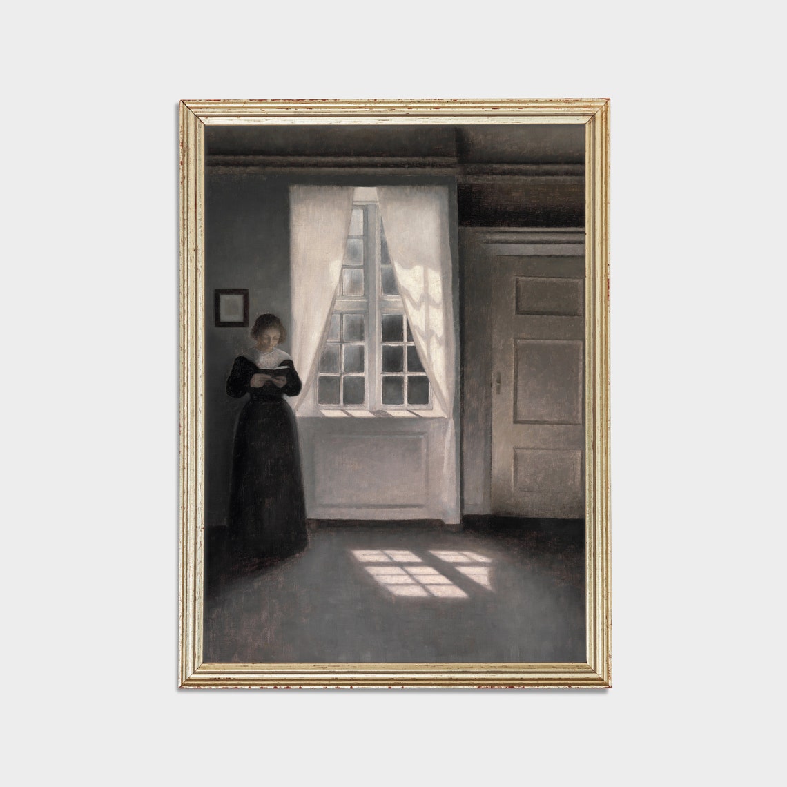 Woman Reading By The Tall Window In Dark Quiet Interior Poster - Image 2