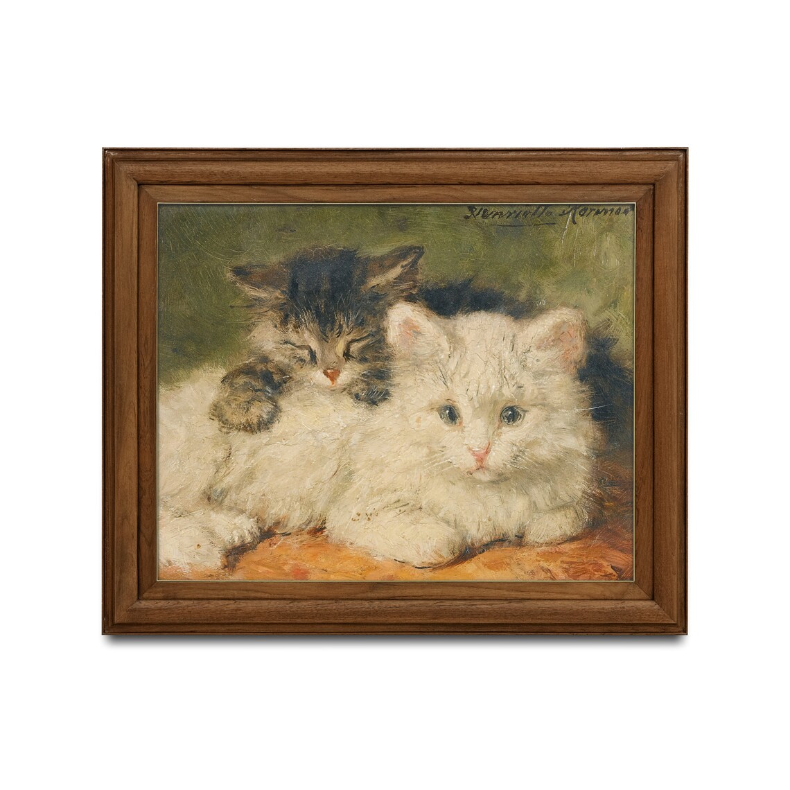 Two Kittens White and Tabby Cuddling Henriette Ronner Vintage Cat Poster - Image 2