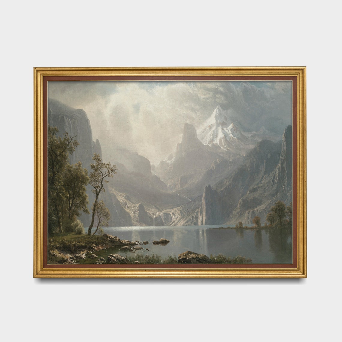 Misty Mountain Lake Painting Vintage Wilderness Landscape Wall Art - Image 5