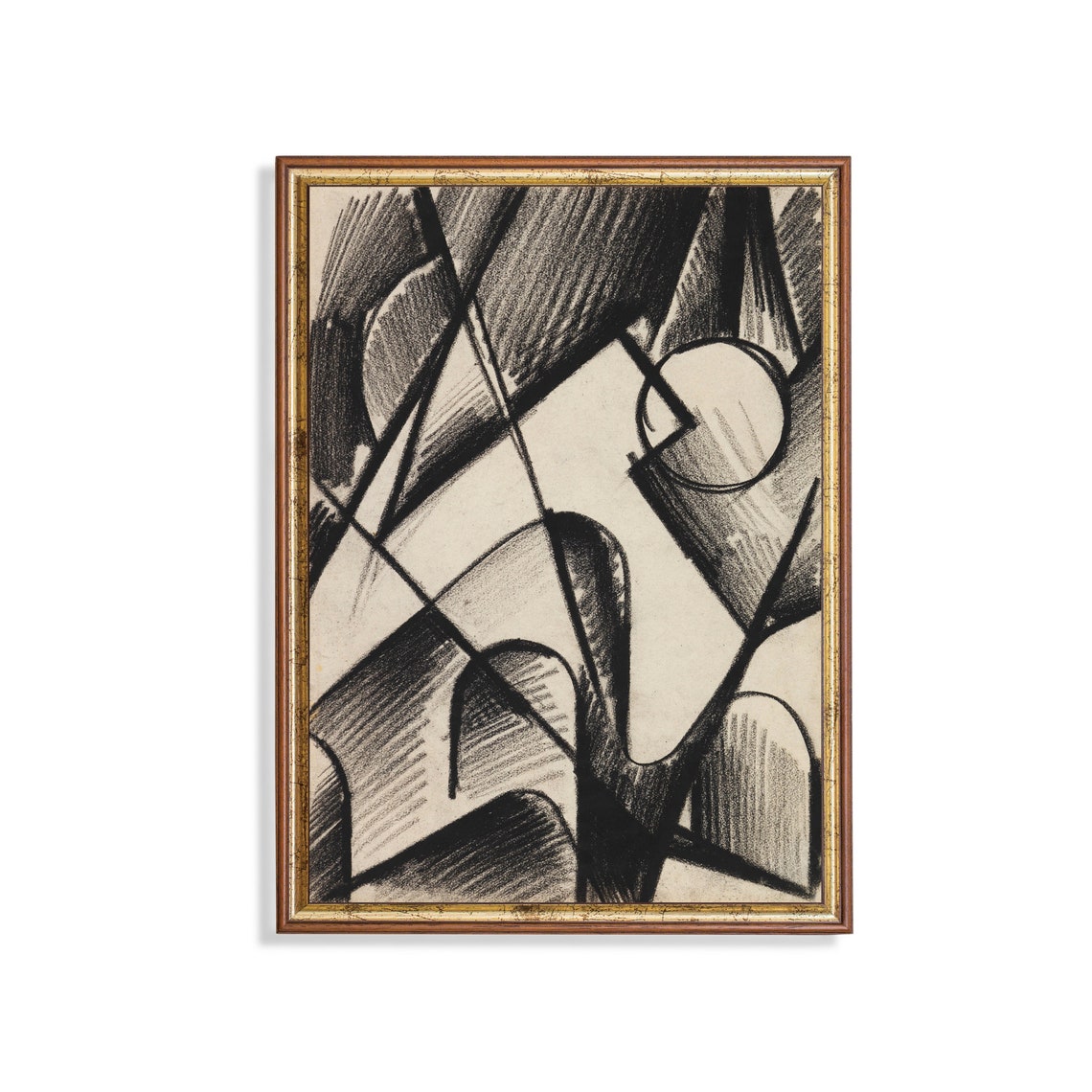 Bold Black Cubist Charcoal Abstract Geometric Drawing Poster