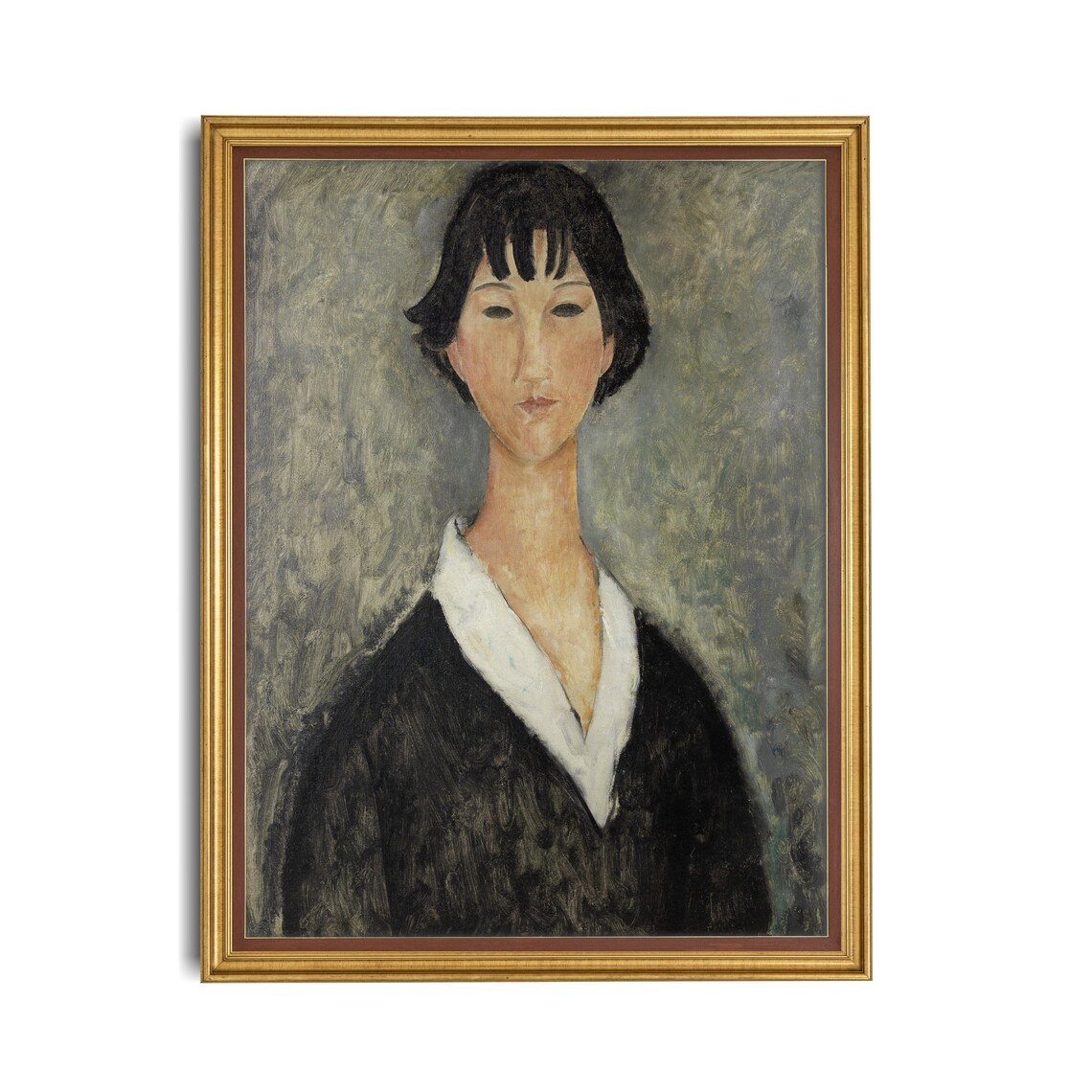 Modigliani Style Portrait Of A Woman In Black Dress Vintage Poster - Image 2