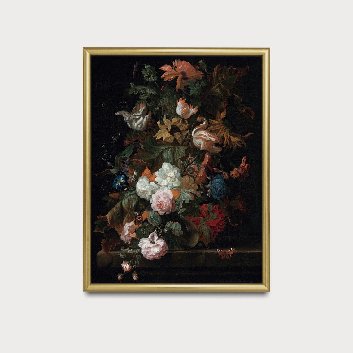Vintage Dutch Baroque Floral Bouquet Still Life on Black Poster - Image 5
