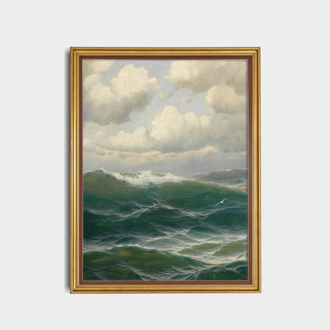 Emerald Green Ocean Swell with a Lone Seagull Vintage Seascape Poster - Image 5