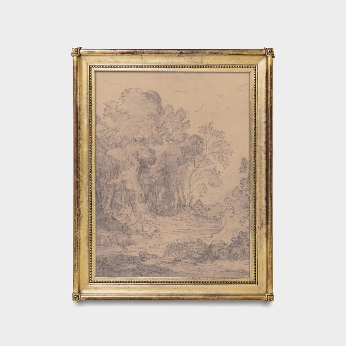 Forest Sketch with Seated Figure and Dog Vintage Pencil Poster - Image 5