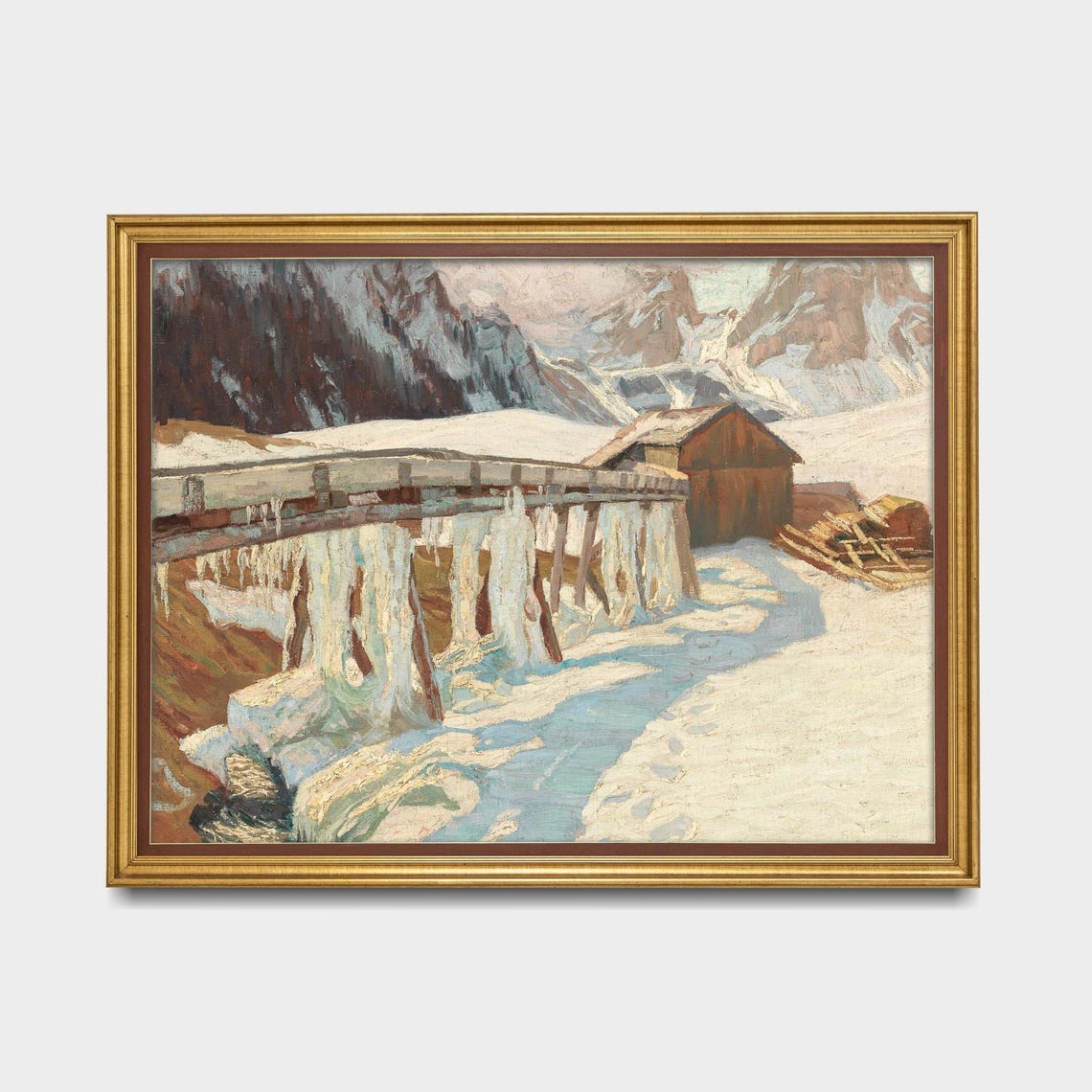 Frozen Alpine Mill with Icicles Winter Mountain Scene Poster - Image 5