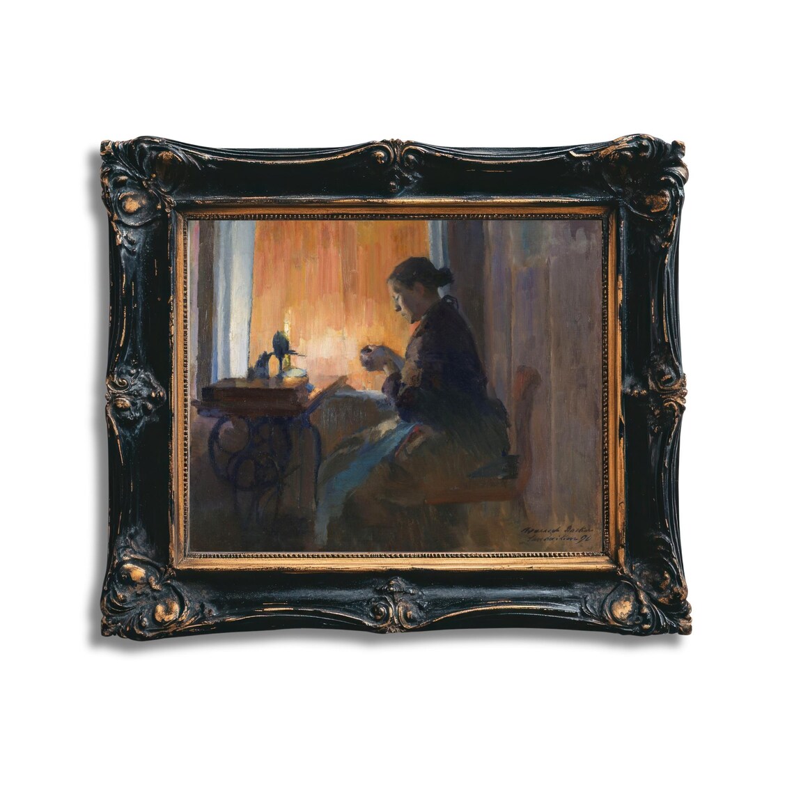 By Lamp Light, Harriet Backer Vintage Art Print