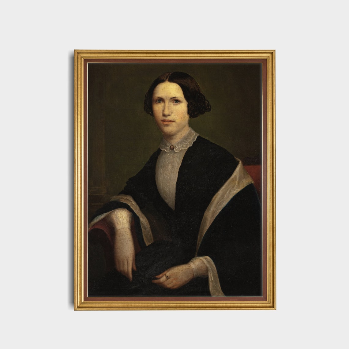 Seated Woman In Black Gown With Lace Collar Formal Antique Poster - Image 4