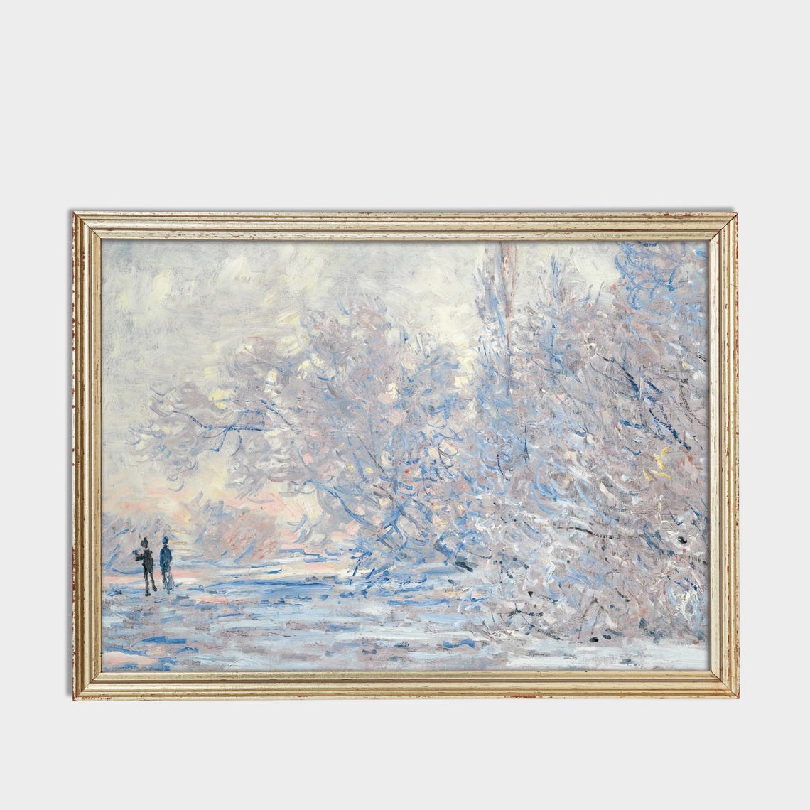 Snowy Frost-Covered Trees with Two Walkers Vintage Winter Poster - Image 3