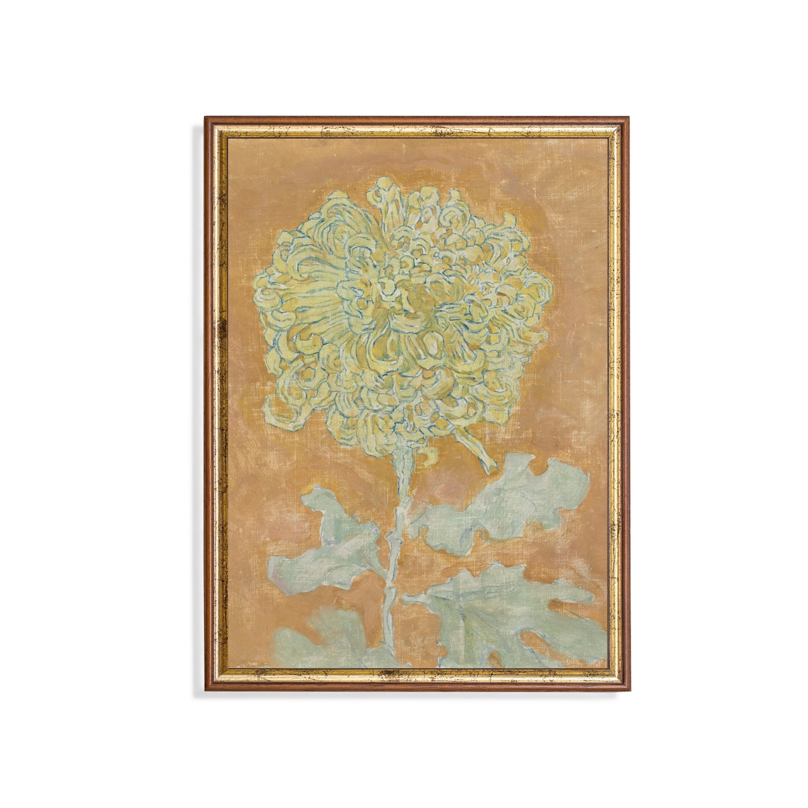 Golden Chrysanthemum On Ochre Vintage Japanese Style Floral Poster