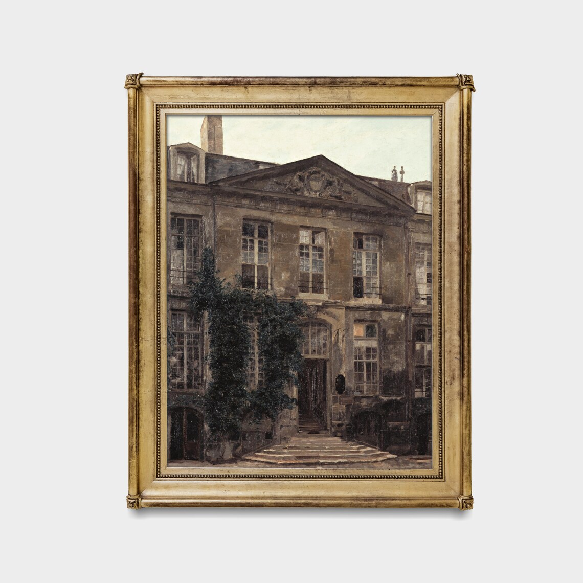 Old French Stone Townhouse with an Ivy-Covered Facade Vintage Poster - Image 2