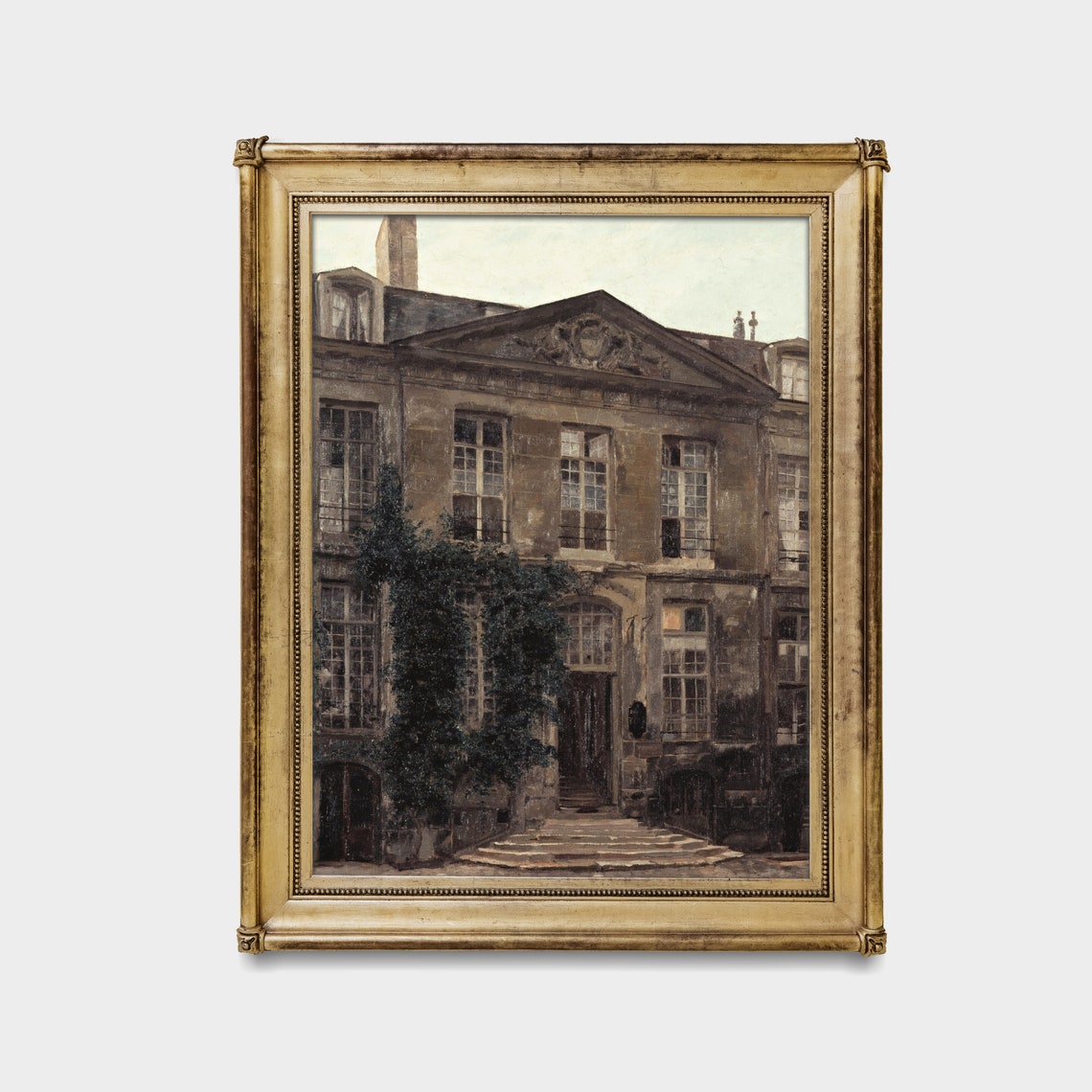 Stone Parisian Townhouse Facade Covered in Ivy Vintage Art Poster - Image 4