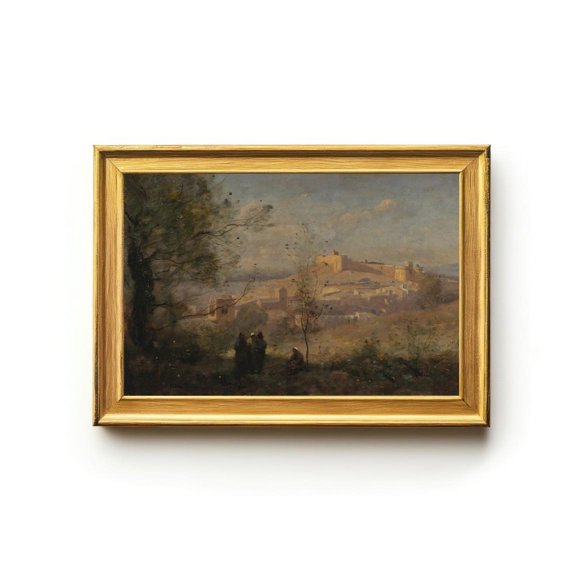 Rustic Countryside Landscape with Distant Hilltop Town View Poster - Image 2