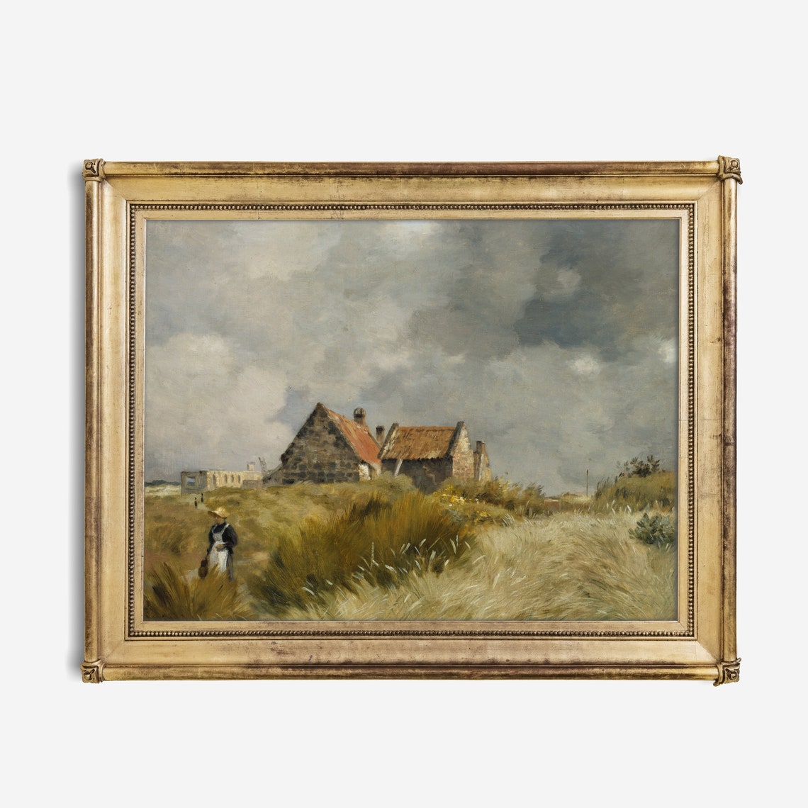 Stone Farmhouses among Windswept Dunes Rural Coastal Landscape Poster - Image 3