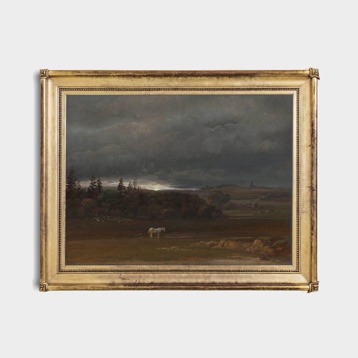 Vintage Landscape Painting, White Horse Farmhouse Art Print - Image 4