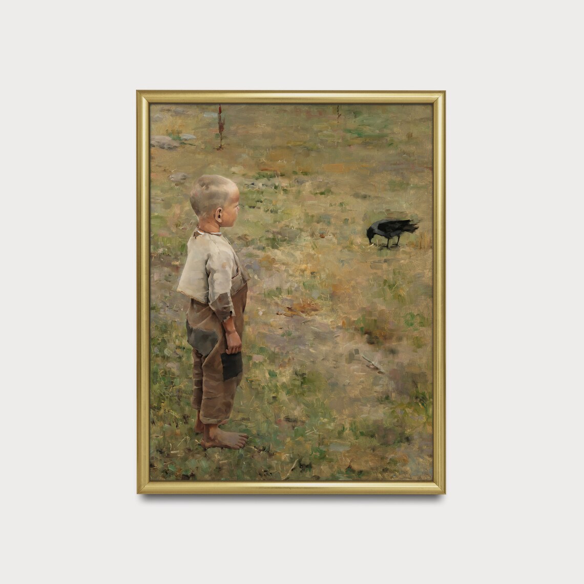Boy With Bird Antique Portrait, Oil Painting Print - Image 3