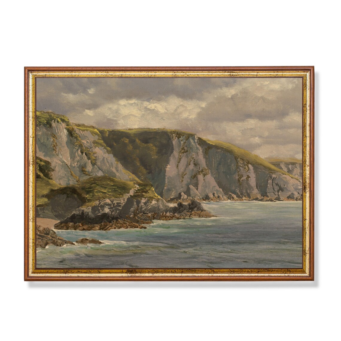 Rocky Coastal Cliffs Rising Above the Sea Vintage Seascape Art Poster