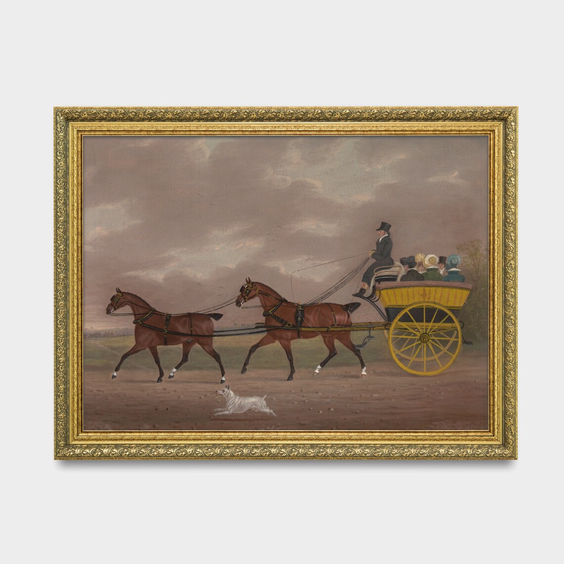 Yellow Carriage With a Pair of Bay Horses Vintage Driving Poster - Image 3