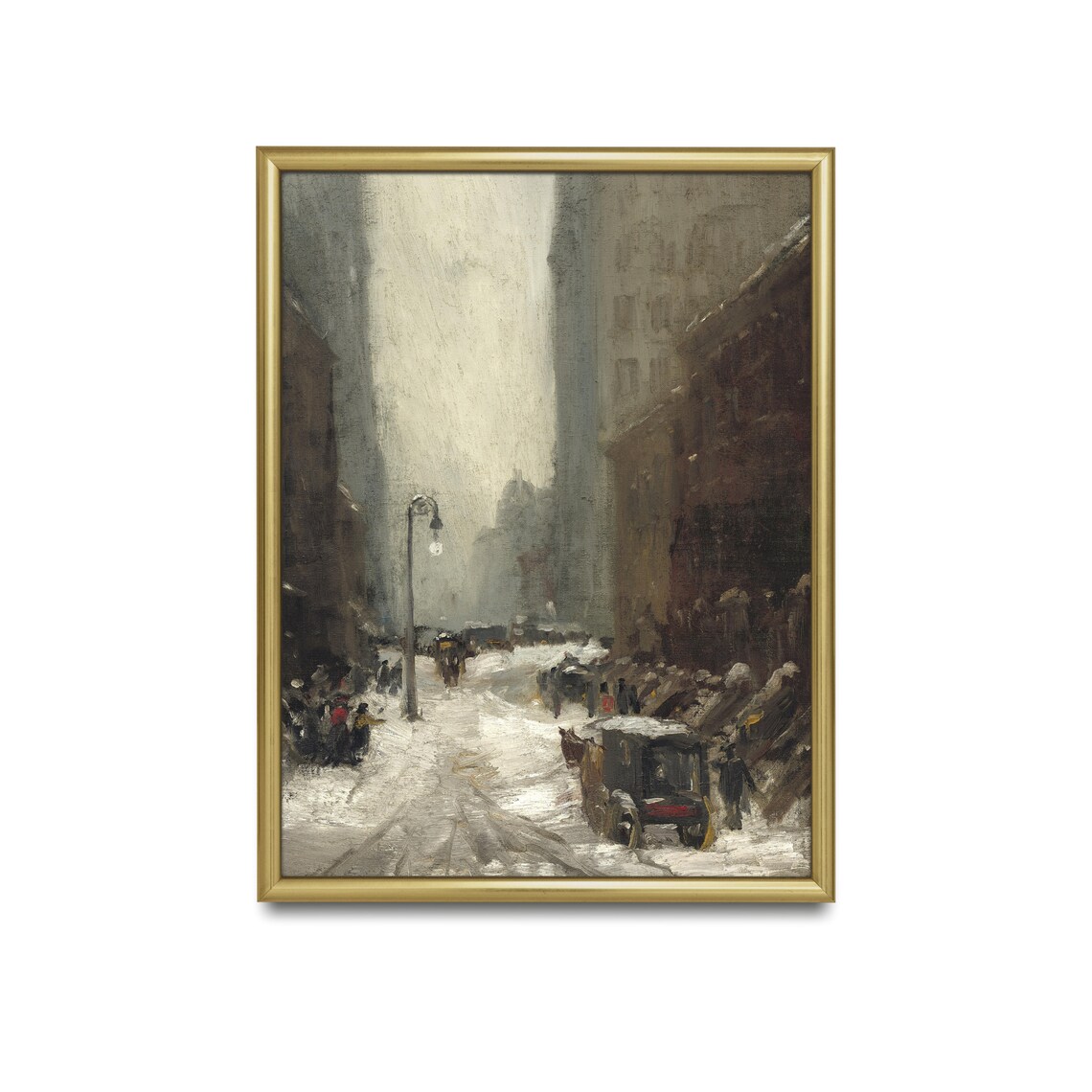 Snowy City Street at Dusk Horse Drawn Carriages Winter Poster - Image 2