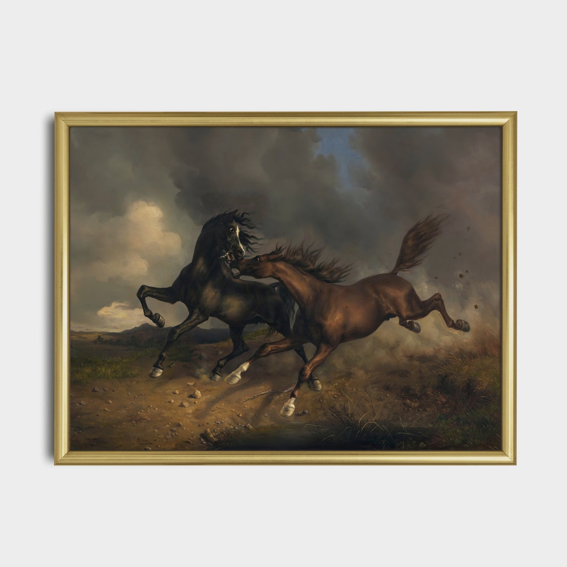 Two Wild Horses Galloping Beneath Storm Clouds Equestrian Poster - Image 5