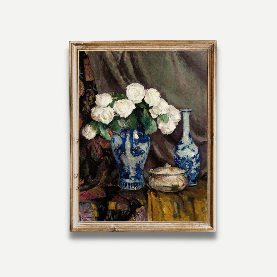 Still Life With White Roses, Vintage Floral Art
