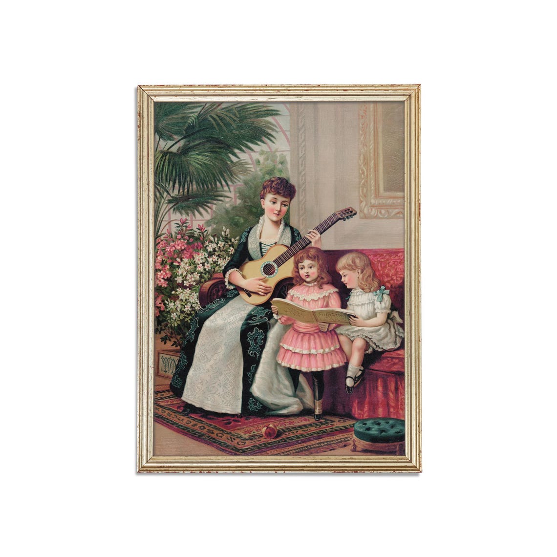Mother Playing Guitar with Her Singing Daughters Vintage Poster - Image 3