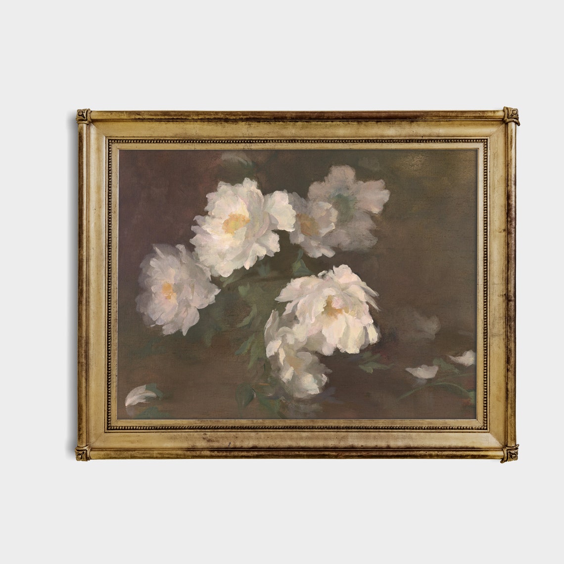 Vintage Still Life With Peonies Antique Floral Painting Farmhouse Flower Decor Oil Painting Print Art - Image 4