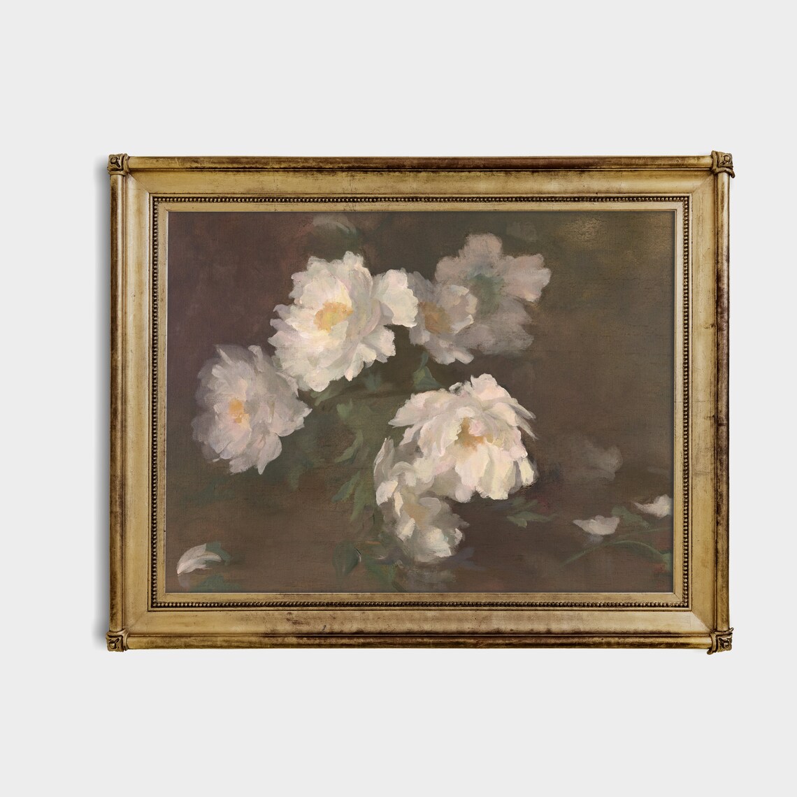 White Peonies Vintage Floral Still Life Oil Painting Art Poster - Image 4